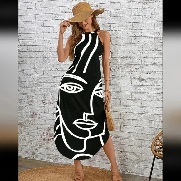 Figure Graphic Hidden Pocket Curved Hem Dress - Picture 3 of 6